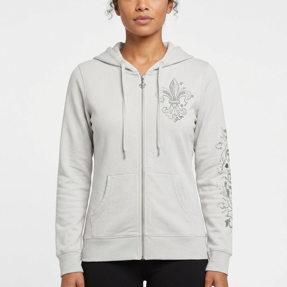 Bcbg Gray Knit Full Zip Hooded Stretch Sweatshirt Women Size M